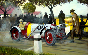 Картинка рисованное авто мото ретро машина гонка люди трасса
