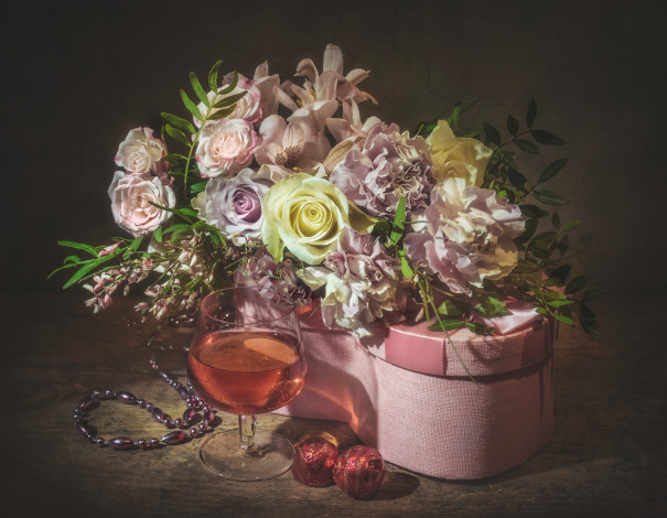 Обои картинки фото владимир володин, еда, натюрморт, вино, букет