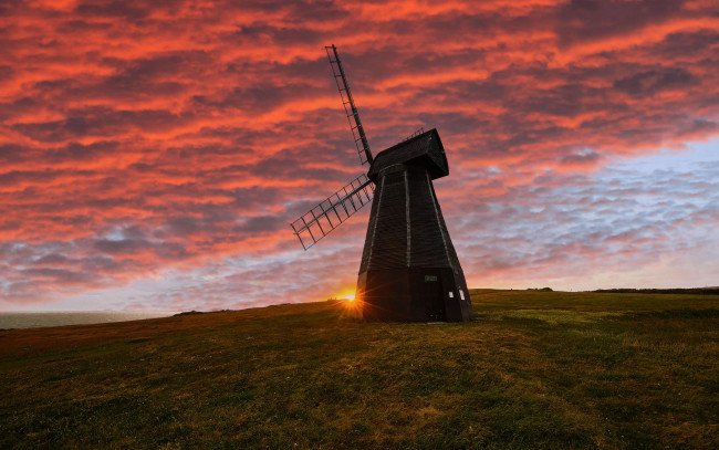 Обои картинки фото разное, мельницы, закат, мельница, облака
