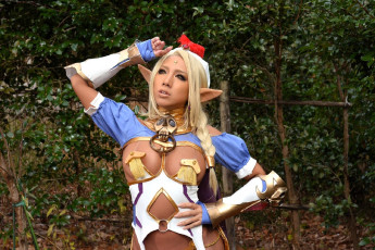 Картинка девушки nonsummerjack образ косплей наряд костюм перо уши лес