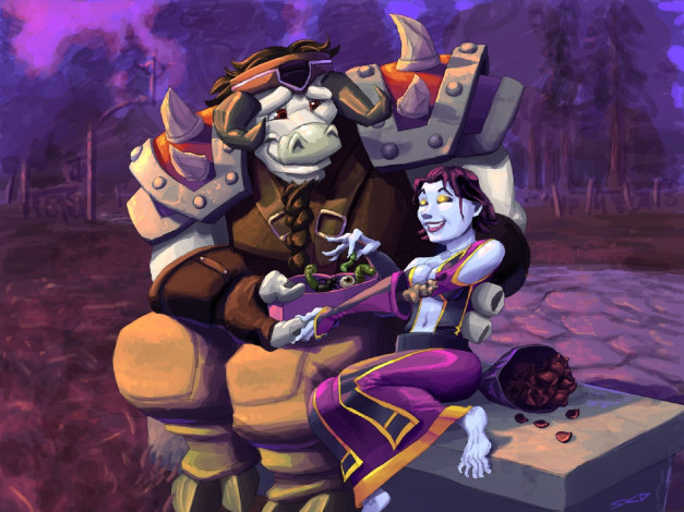 Обои картинки фото видео игры, world of warcraft, девушка, существо, угощение