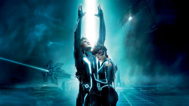 Обои картинки фото кино фильмы, tron legacy, пара, костюмы, луч