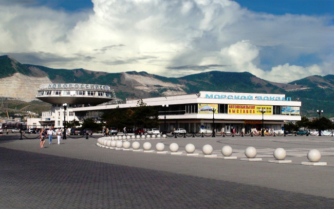 Обои картинки фото морвокзал, на, побережье, Чёрного, моря, города, здания, дома