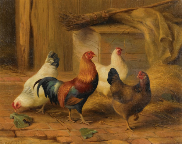 Обои картинки фото рисованные, edgar, hunt, куры