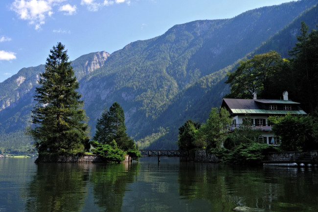 Обои картинки фото природа, реки, озера, домик, озеро, горы