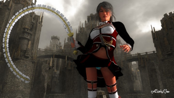 Картинка 3д+графика fantasy+ фантазия оружие девушка замок
