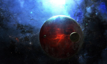 Картинка космос арт спутник планета разлом трещины звезды