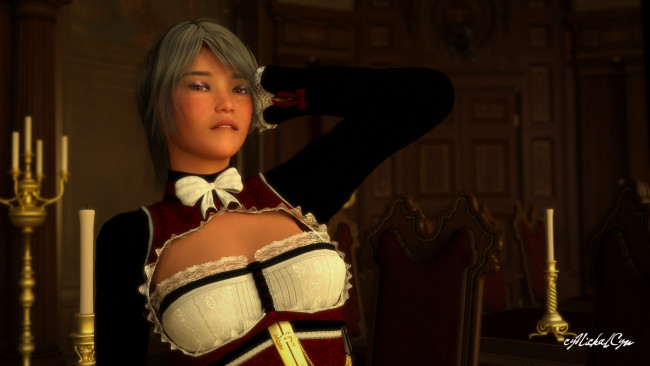 Обои картинки фото 3д графика, people , люди, свечи, взгляд, девушка