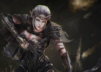 Картинка фэнтези эльфы лук эльф лучник девушка арт взгляд стрелы