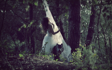 Картинка девушки -unsort+ креатив девушка волк лес