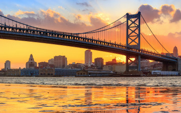 обоя города, - мосты, мост, река, делавэр, пенсильвания, delaware, river, benjamin, franklin, bridge, pennsylvania, филадельфия, philadelphia, панорама, бенджамина, франклина