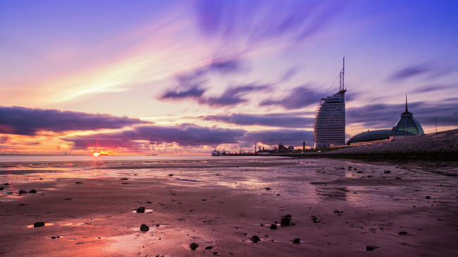Обои картинки фото города, - пейзажи, germany, побережье, закат, небо, здания