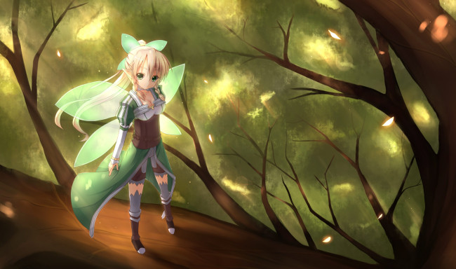 Обои картинки фото аниме, sword art online, дерево, ветки, if-asita, leafa, kirigaya, suguha, арт, девушка, фея, sword, art, online