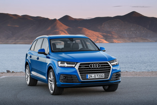 Обои картинки фото автомобили, audi, quattro, синий, 2015г, s, line, tfsi, q7
