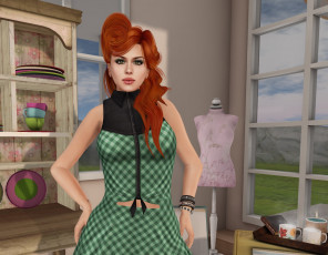 Картинка 3д+графика люди+ people девушка взгляд фон рыжая интерьер