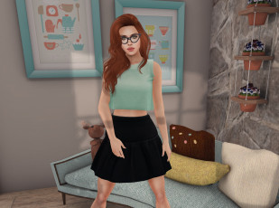 Картинка 3д+графика люди+ people девушка взгляд фон рыжая интерьер