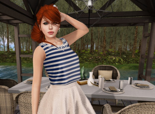 Картинка 3д+графика люди+ people девушка рыжая фон взгляд