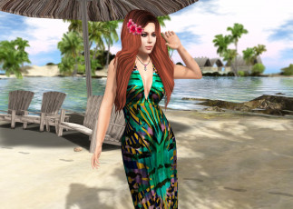 Картинка 3д+графика люди+ people девушка взгляд фон рыжая