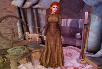 Картинка 3д+графика люди+ people девушка взгляд фон рыжая