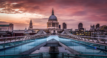 Картинка st+pauls+from+the+millennium+bridge города лондон+ великобритания мост