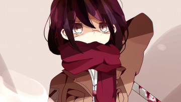 Картинка аниме shingeki+no+kyojin девушка взгляд фон