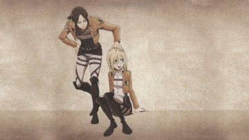 Картинка аниме shingeki+no+kyojin девушка взгляд фон