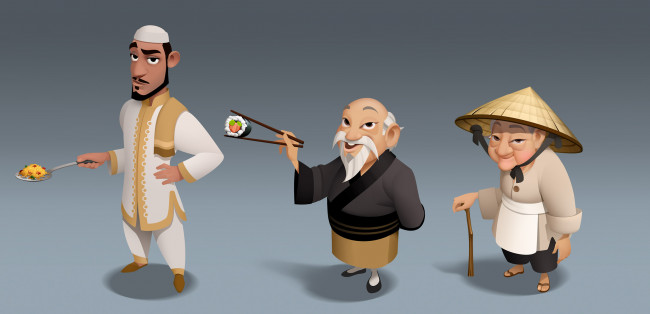 Обои картинки фото рисованное, люди, взгляд, мужчины, фон, суши, плов, улыбка