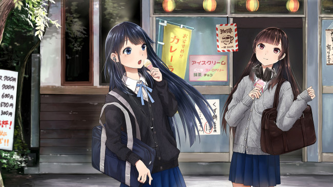 Обои картинки фото аниме, город,  улицы,  здания, yoshitomo