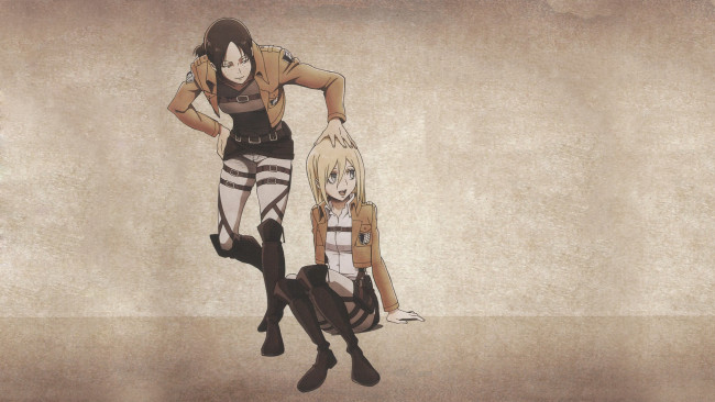 Обои картинки фото аниме, shingeki no kyojin, девушка, взгляд, фон