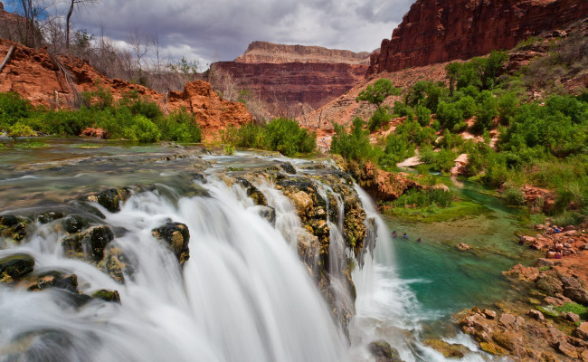 Обои картинки фото природа, водопады, лес, река, водопад