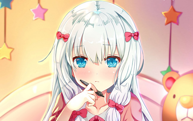 Обои картинки фото аниме, eromanga-sensei, девушка, взгляд, фон