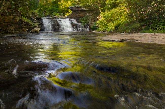 Обои картинки фото природа, водопады, река, лес, водопад
