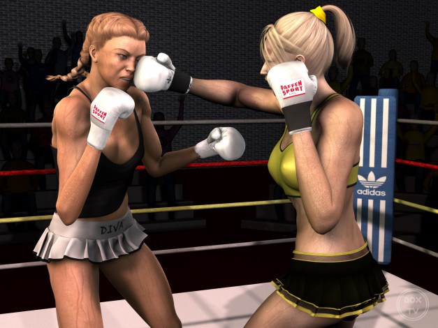 Обои картинки фото 3д графика, спорт , sport, бокс, ринг, фон, взгляд, девушки