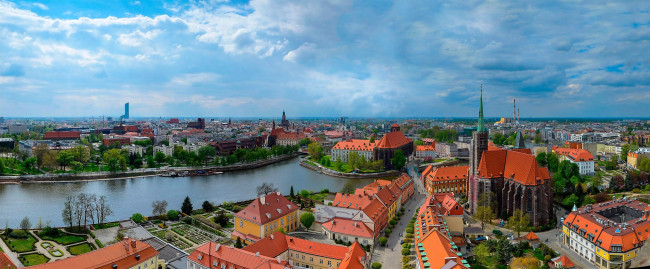 Обои картинки фото вроцлав, польша, города, вроцлав , река, дома, город