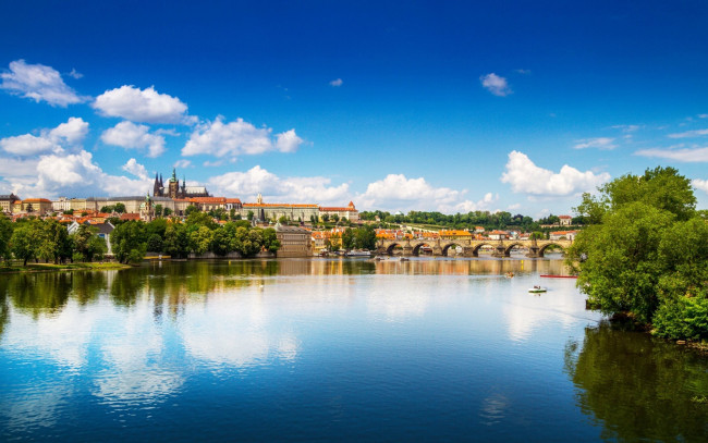 Обои картинки фото города, прага , чехия, влтава, река, мосты
