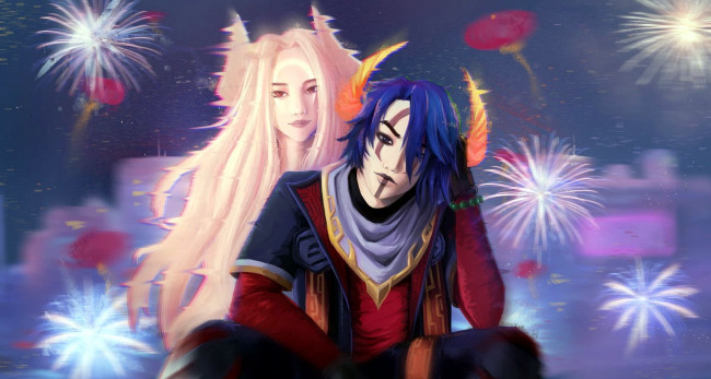 Обои картинки фото видео игры, league of legends, брат, сестра, салют, alune, aphelios