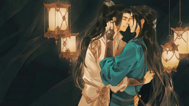 Обои картинки фото jianghu ye yu, аниме, jianghu ye yu , artbook, парни, фонари