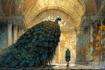 Картинка аниме животные +существа павлин