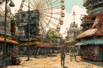 Картинка аниме город +улицы +интерьер +здания