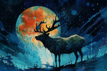 обоя рисованное, животные, олень