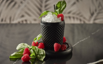 Картинка еда малина базилик ягоды лед