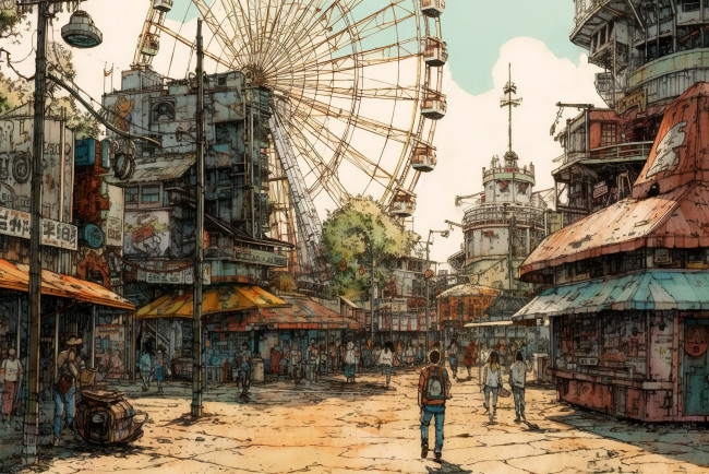 Обои картинки фото аниме, город,  улицы,  интерьер,  здания