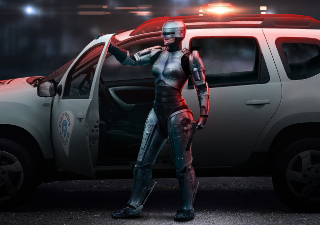 Обои картинки фото фэнтези, роботы,  киборги,  механизмы, robocop, робокоп, робот, полицейский