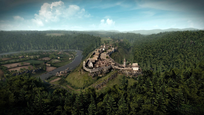 Обои картинки фото видео игры, kingdom come,  deliverance, лес, город, поля, селение, река