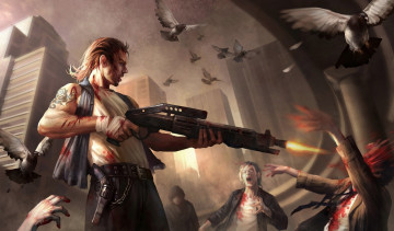 Картинка фэнтези люди зомби голуби дробовик