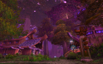 Картинка 3д графика fantasy фантазия ночь светлячки домики