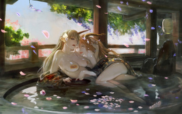 Картинка фэнтези демоны демоницы ванна лепестки ню