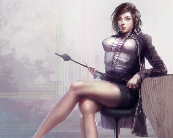 Обои картинки фото xiaobotong, фэнтези, девушки, арт, учительница, указка