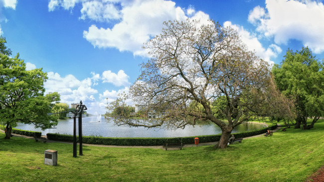 Обои картинки фото бельгия, гент, природа, парк, водоем, скамейки