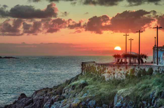 Обои картинки фото природа, восходы, закаты, море, набережная, солнце, закат